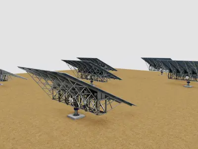 Solar Tracking Pole-3x6 Panel Layout-Five Table Low-poly 3D model