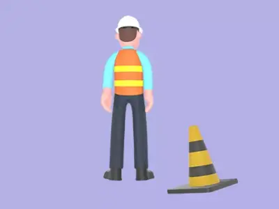 Stylized 3D Male Architect Character - Angry with Traffic Cone 3D model