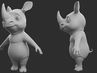 Cartoon Rhino  II Basemesh  Low-poly 3D model