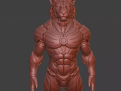 Cyberpunk Tiger  Armored Futuristic 3D Printable Statue 3D print model