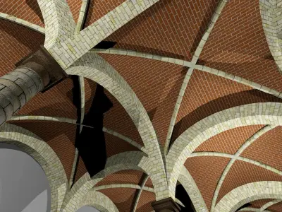 Vaulting 3-5  Romanic 750cm spaced  thick arches and thick curbs Low-poly 3D model