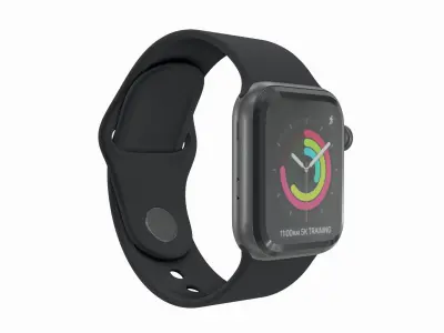 Apple Watch 3 - Silver Aluminium Case with Black Sport Band Low-poly 3D model
