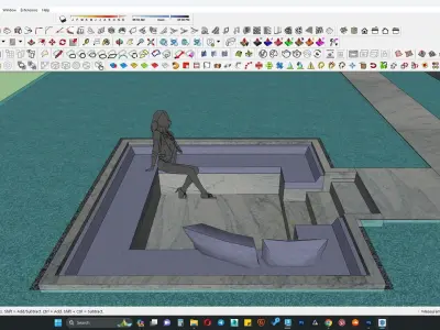 Outdoor sunken sitting area in pool 3D model