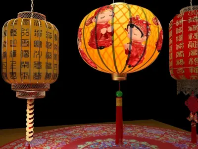 Chinese  red lantern  3D model 5