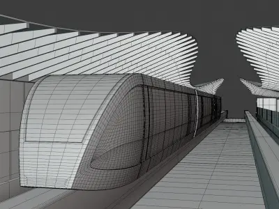 Monorail station with train 2024 3D model