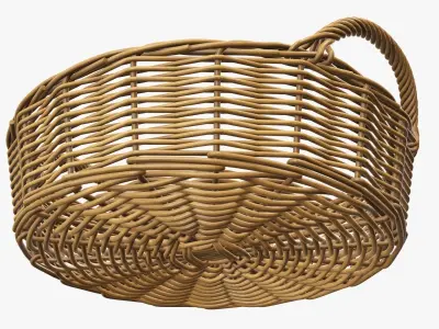 Wicker basket round with handle medium brown 3D model
