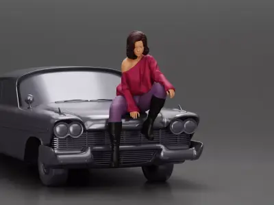 lowrider girl sitting on a car wearing boots and a stylish shirt 3D print model
