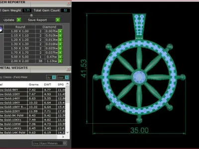 Steering wheel Gold Pendant Full Diamond 3D print model