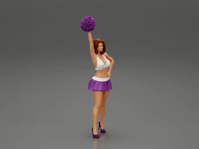 Young girl shaking pom poms 3D print model