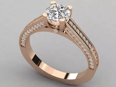 Luxury Double Channel Pave Solitaire Diamond Ring CAD Design 3D print model