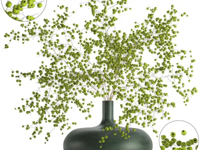 Decorative bouquet of branches with green berries in a vase 99 3D model