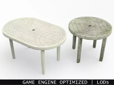 Garden Plastic Tables White - Long and Round Low-poly 3D model