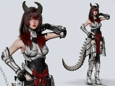 Cosmo Dragon Girl - Game Ready Low-poly 3D model