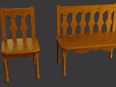 Wooden bench Low-poly 3D model