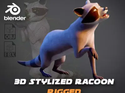 Stylized Raccoon - Rigged Cartoon Animal Character Low-poly 3D model