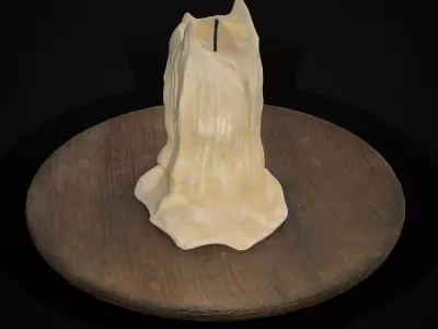 Candle on Wooden Plate Low-poly 3D model