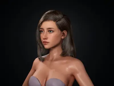 Realtime Mid Length Hairstyle - Game-Ready Low-poly 3D model