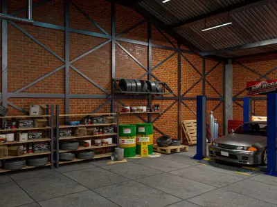 Auto Garage Repair Workshop Low-poly 3D model Low-poly 3D model