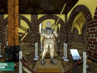 Medieval museum - modular building and exhibits Low-poly 3D model