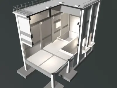 Industrial building in cutaway section 25i12 3D model