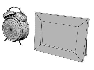 Alarm clock and wooden photo frame 3D model