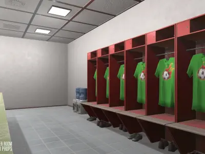 Football locker room - interior and props Low-poly 3D model