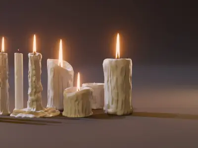 Candle lamp stand collection Low-poly 3D model
