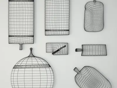 Antique Cutting Boards and Knife 3D model