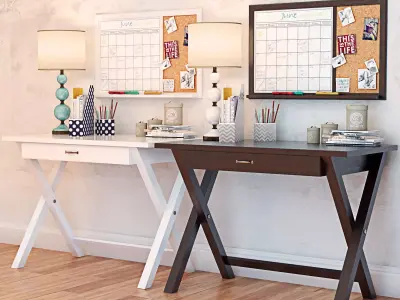 PBTEEN X Frame Desk with Decor Set 3D model
