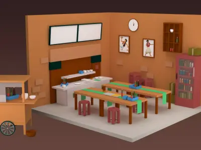 Restaurant stylized  Free low-poly 3D model