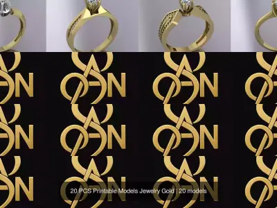 20 PCS Printable Models Jewelry Gold 3D Model Pack