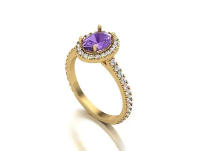 Oval Center Stone Halo Ring with Diamond Shank 3D print model