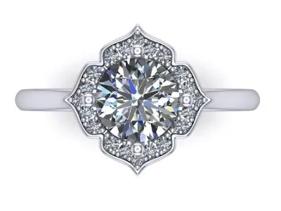 Round Diamond Ring with Custom Halo Engagement Ring  3D print model