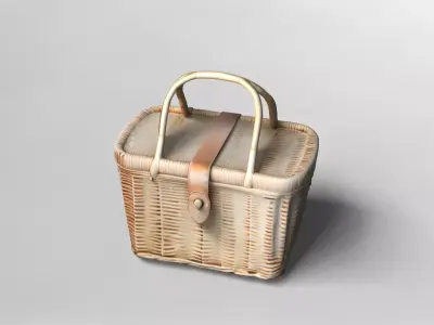 Realistic Wicker Picnic Basket 3D Model 3D model