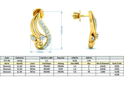 Solitaire Women Diamond Earring 3dm STL OBJ FBX Render Details 3D print model
