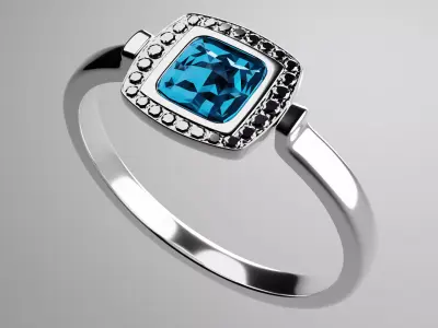 Silver blue crystal ring 3D model