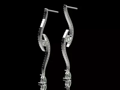 White Gold Diamond and Emerald stl 3dm Earrings je0126 3D print model