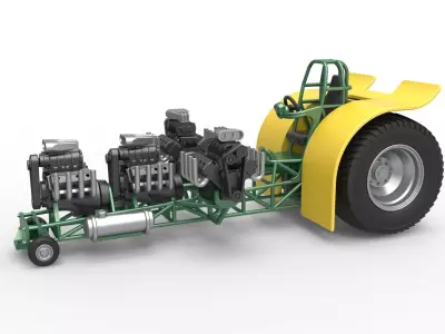 Pulling tractor 4 engines V8 Version 4 Scale 1 to 25 3D print model