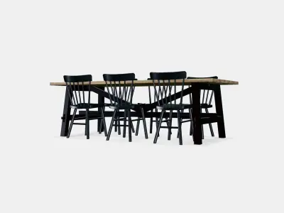 SKOGSTA - NORRARYD Table and 6 chairs Low-poly 3D model