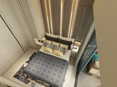 Bedroom modern bathroom design with glass shower stall 3D model