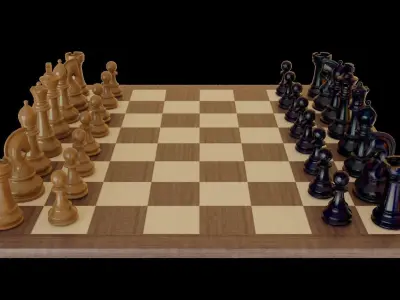  Chess set wooden 3D model