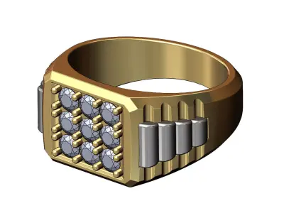 Iced diamond top presidential link inserts ring US size 9 3D print model