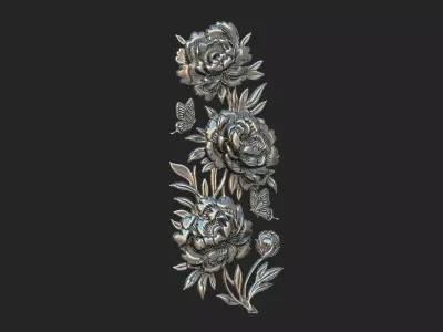 Cad artcam cnc decor wood cluster peony wall panel door border 3D print model