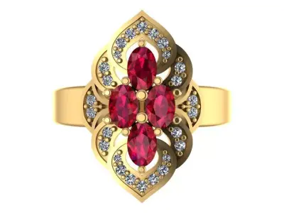 Quad Oval Ruby Diamond Halo Ring 3D print model