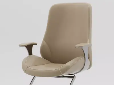 Beige Leather Visitor Conference Chair Chrome Cantilever PBR 3D model