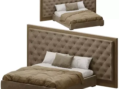 Luxury Tufted Upholstered Bed with Oversized Panel Headboard 3D model