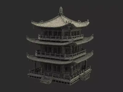 Chinese ancient wooden house   Low-poly 3D model purchase