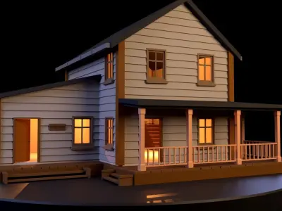 House With Veranda Low-poly 3D model
