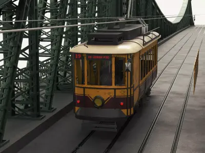 Vintage Steel Arch Bridge with Tram Tracks Low-poly 3D model