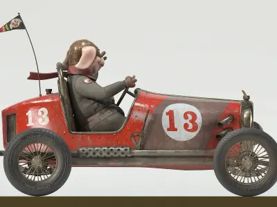 Pig racing car Low-poly 3D model